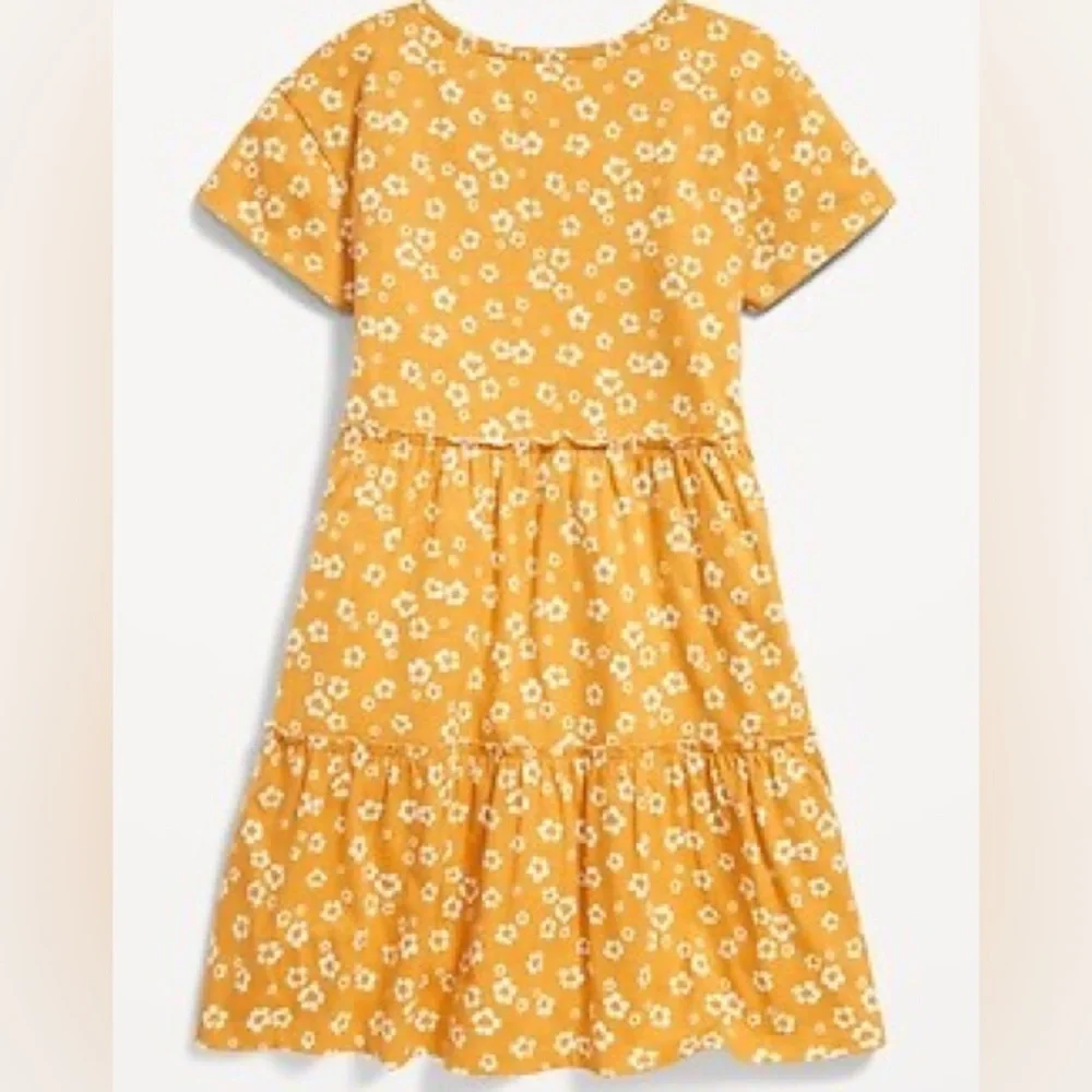 Old Navy Girls Floral Tiered Midi Dress Mustard Yellow Size L 10/12
